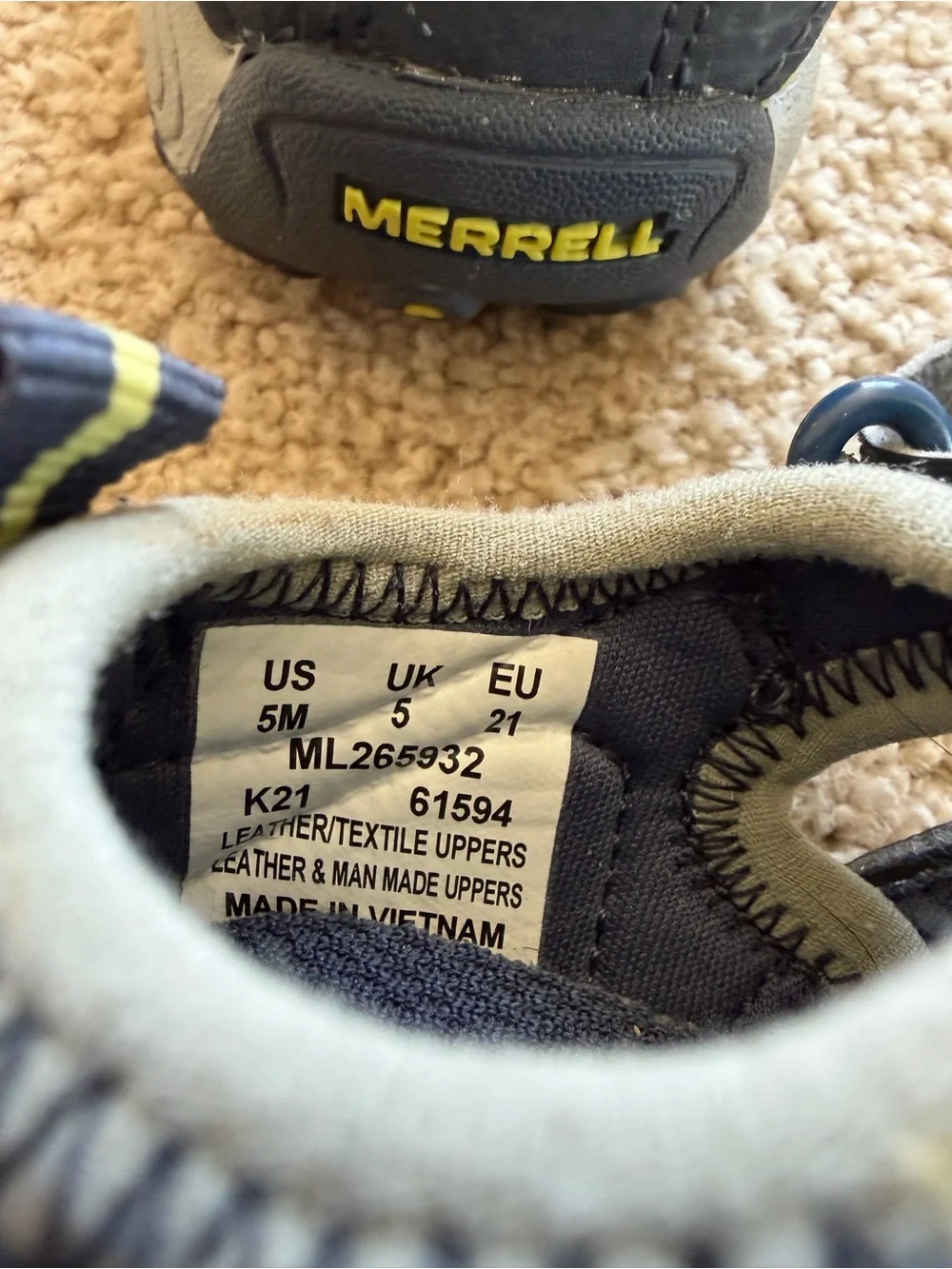 Merrell Kids Navy and Yellow Sport Sandals